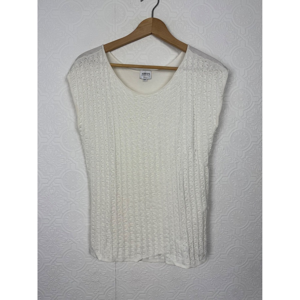 Armani Collezioni Cream Textured‎ Knit Scoop Neck Top NMM14M Size 6 Italy
